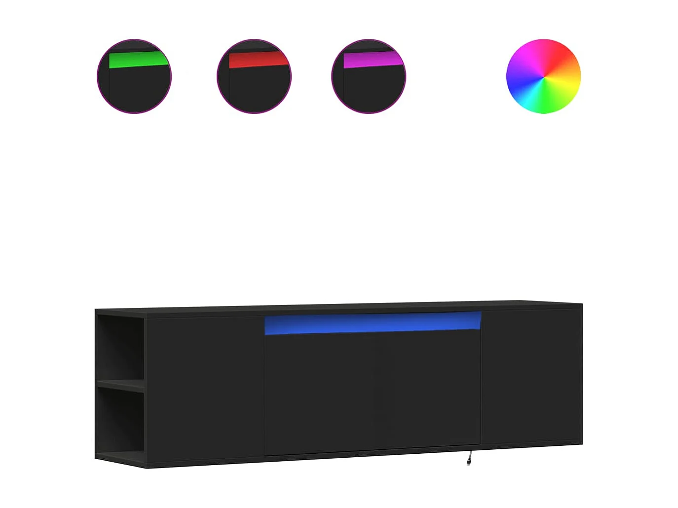 Mobile porta TV a parete con luci LED nero 135x31x39,5 cm