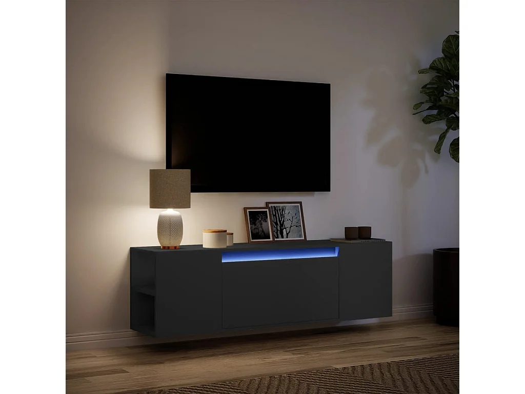 Mobile porta TV a parete con luci LED nero 135x31x39,5 cm