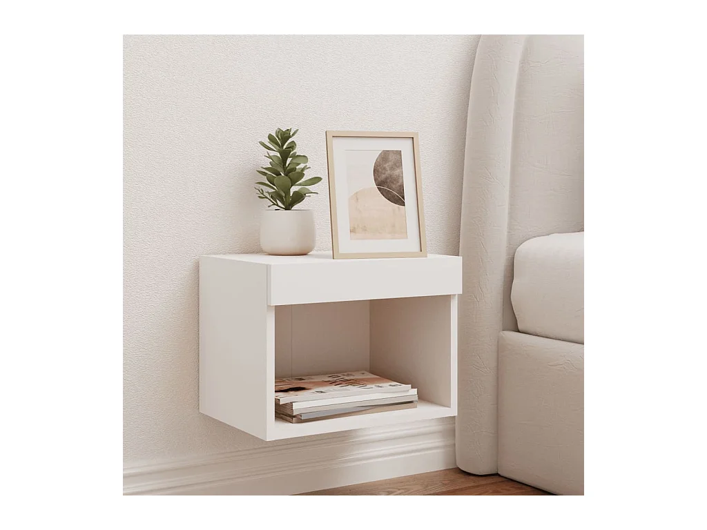 Table de chevet murale avec lumières LED blanc