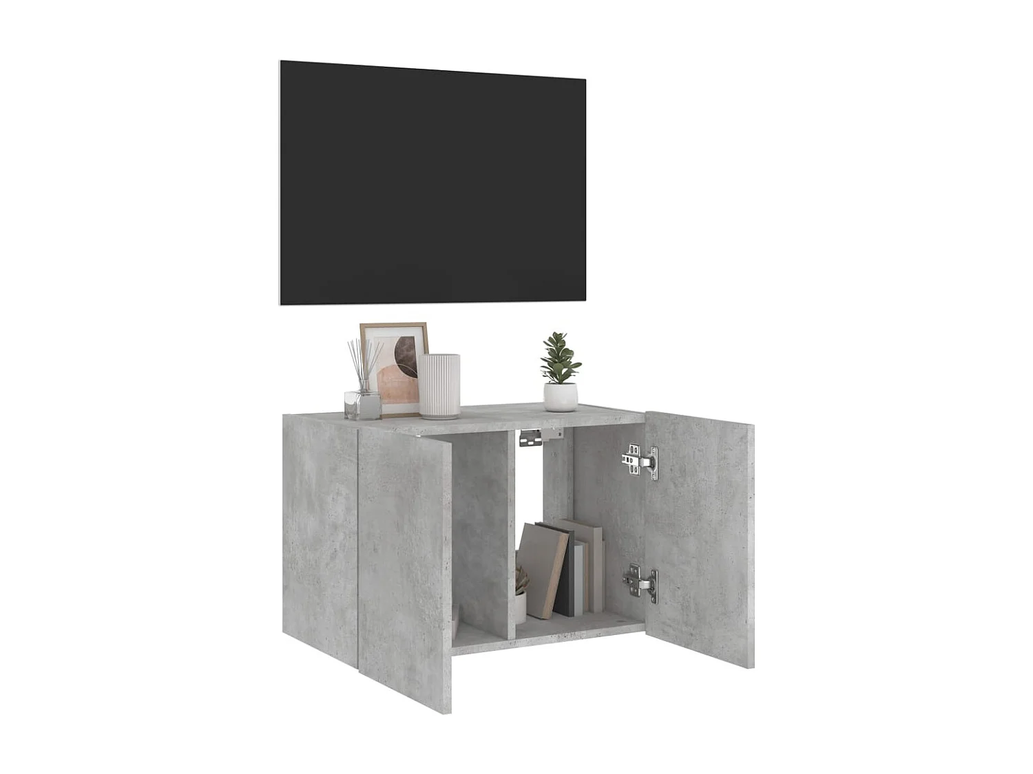 Mobile porta TV a parete con luci LED, grigio cemento, 60x35x41 cm