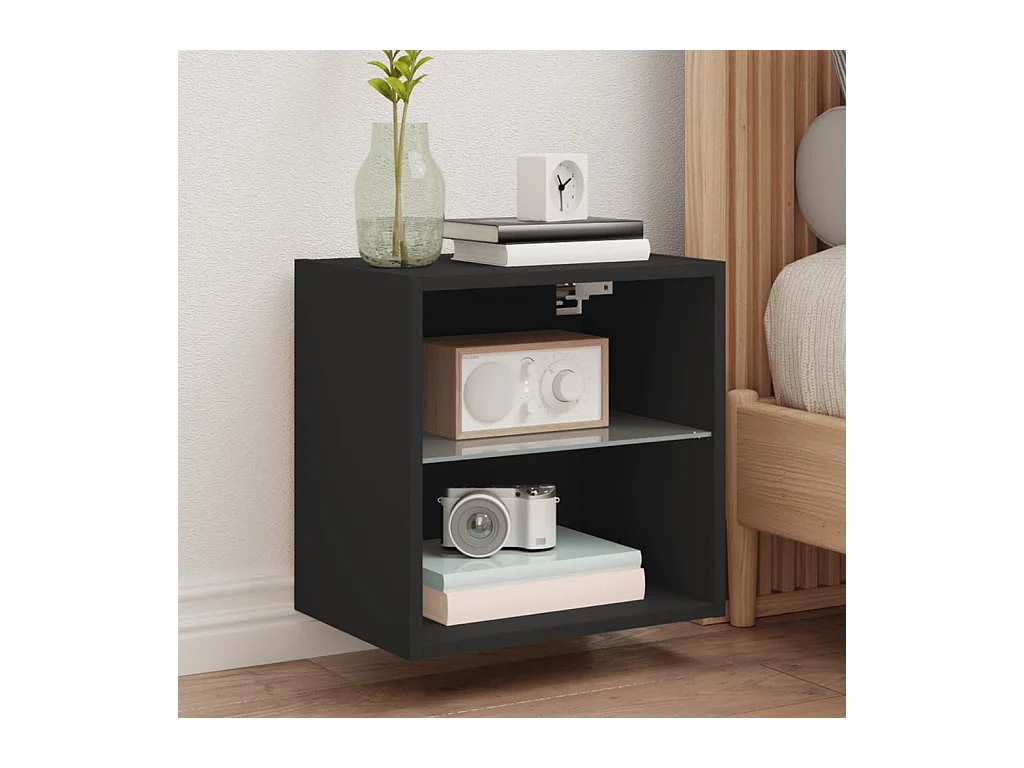 Table de chevet murale avec lumières LED noir