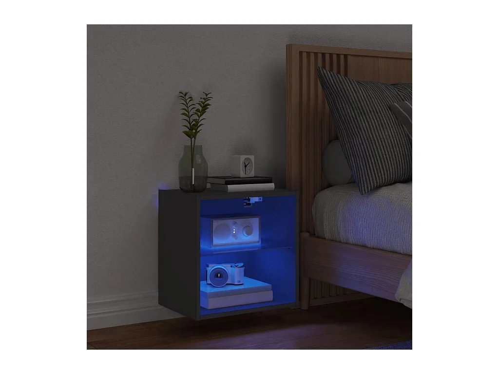 Table de chevet murale avec lumières LED noir