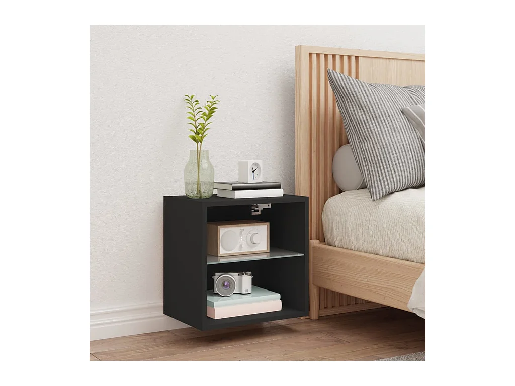 Table de chevet murale avec lumières LED noir