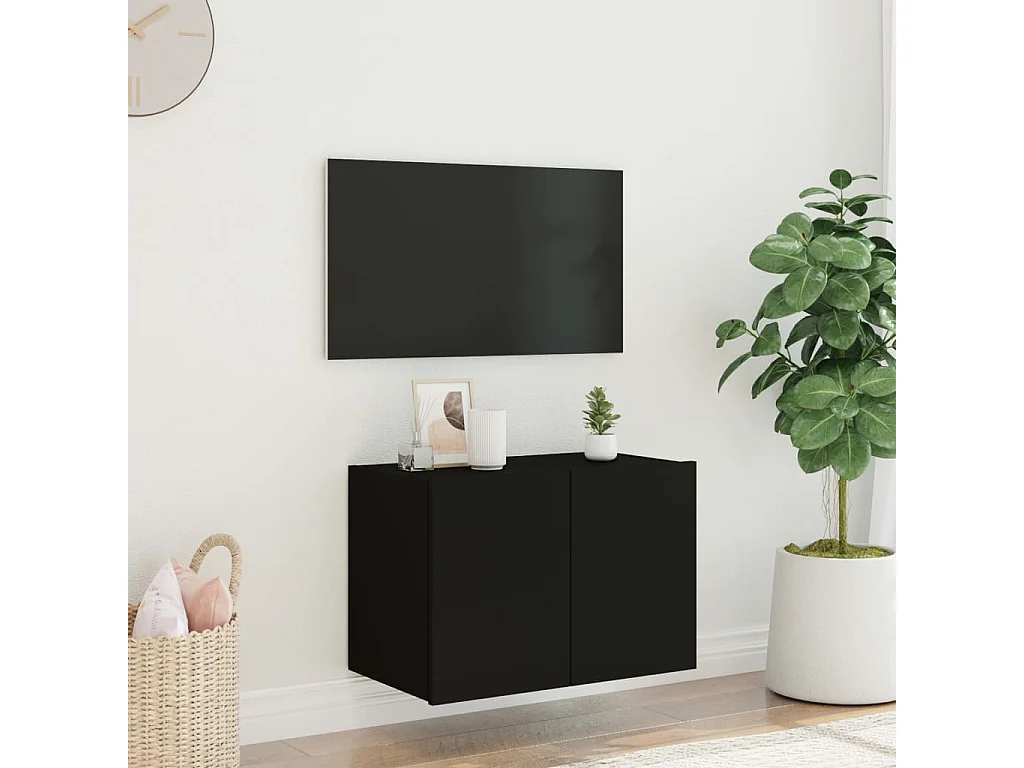 Wandmontierter TV-Schrank mit LED-Beleuchtung schwarz 60x35x41 cm