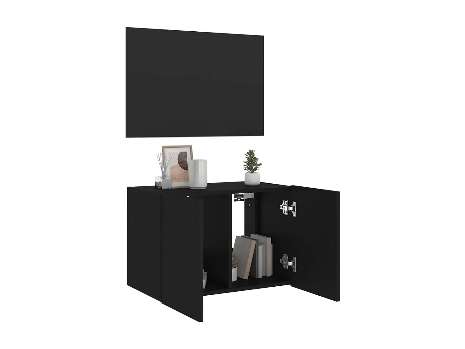 Wandmontierter TV-Schrank mit LED-Beleuchtung schwarz 60x35x41 cm