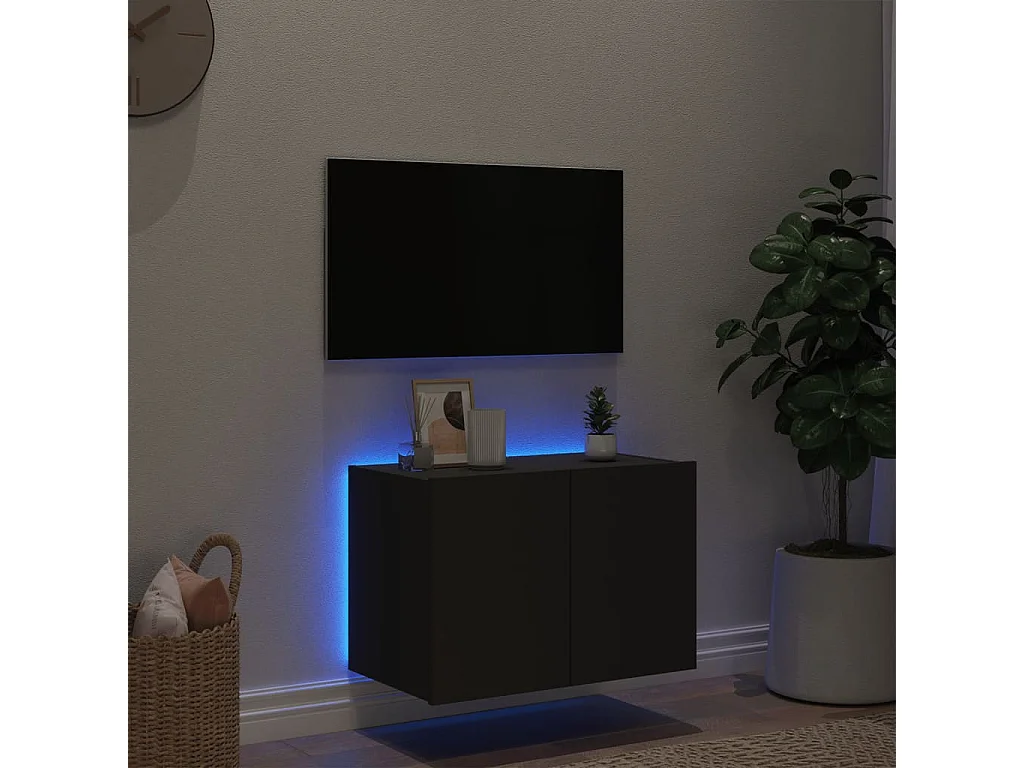 Mobile porta TV a parete con luci LED nero 60x35x41 cm