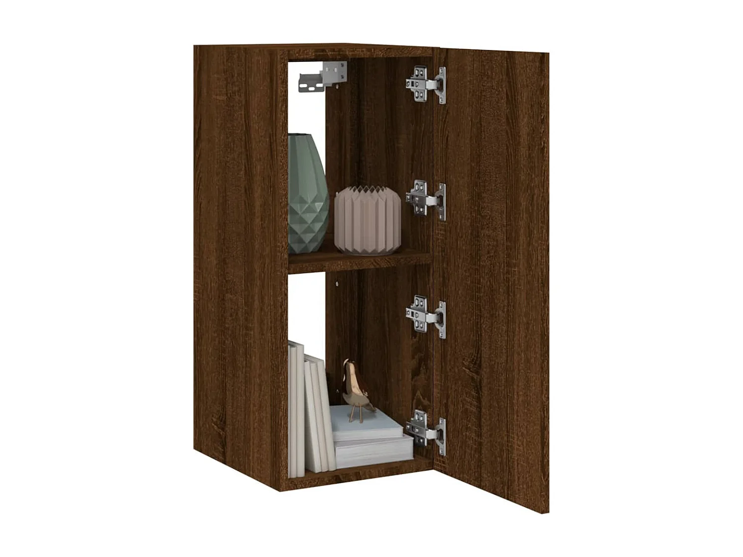 Wandmontierter TV-Schrank mit LED-Beleuchtung, braune Eiche, 30,5 x 35 x 70 cm