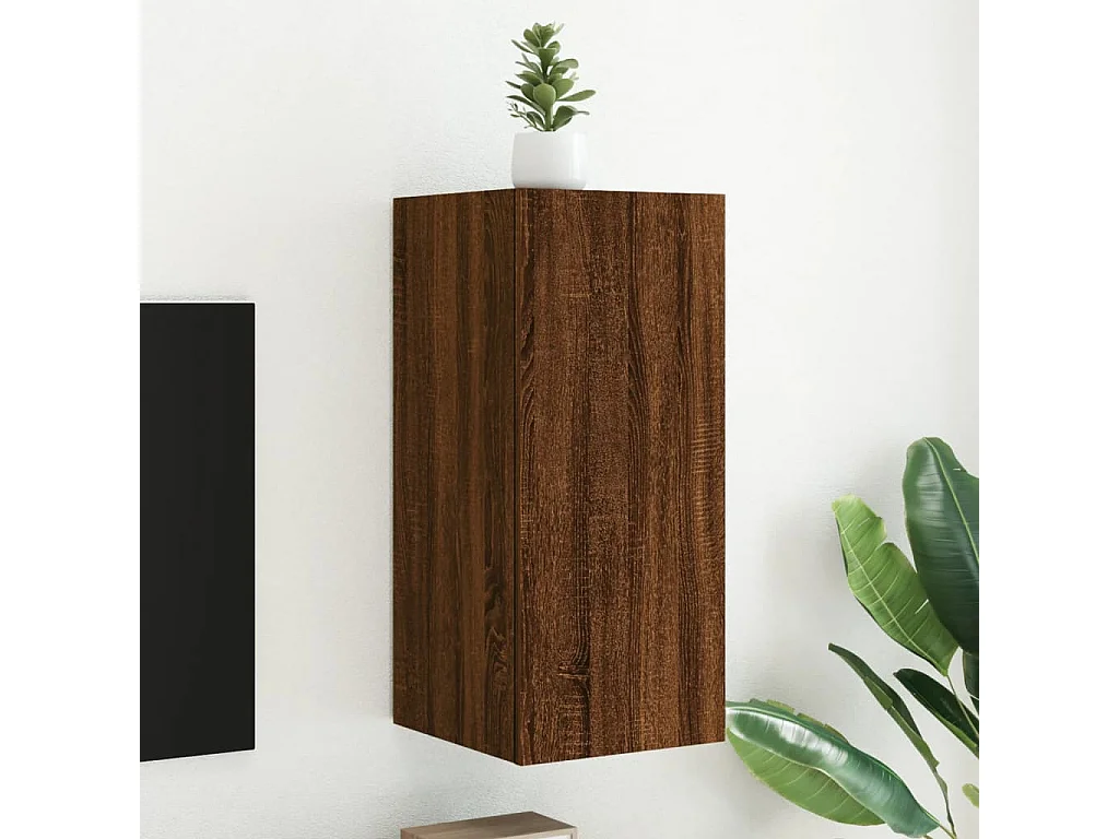 Mueble de TV de pared con luces LED, roble marrón, 30,5x35x70 cm