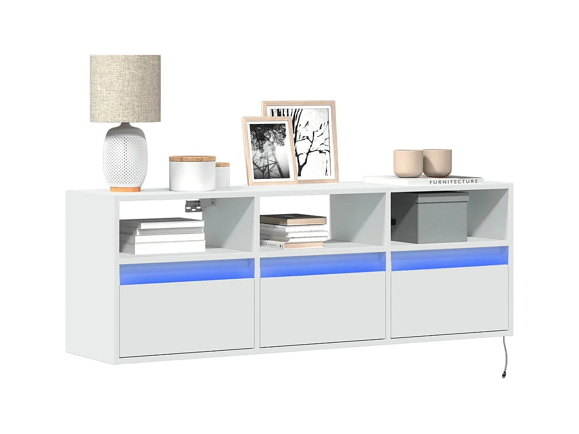 Mobile porta TV a parete con luci LED, bianco, 130x31x45 cm