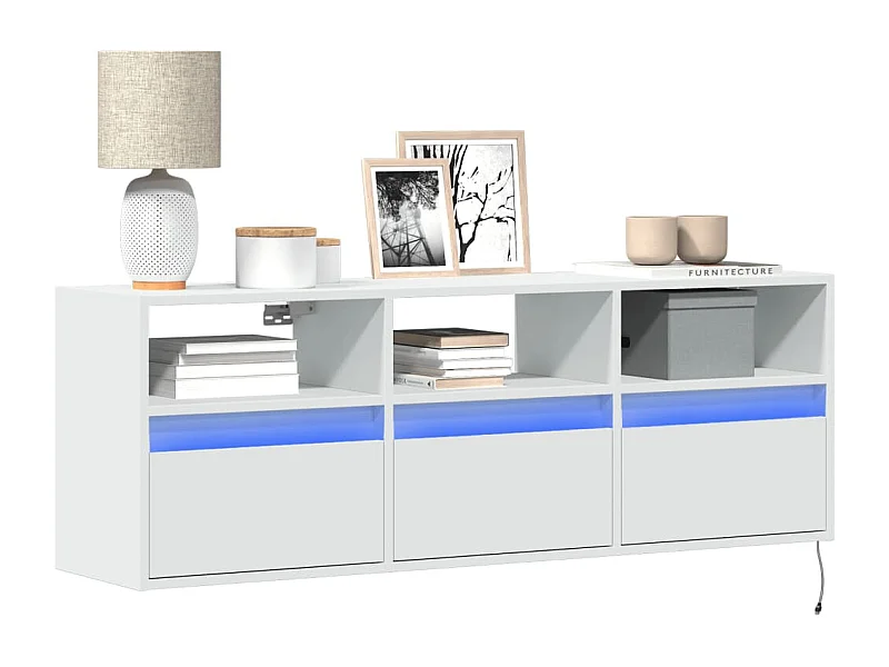 Mobile porta TV a parete con luci LED, bianco, 130x31x45 cm