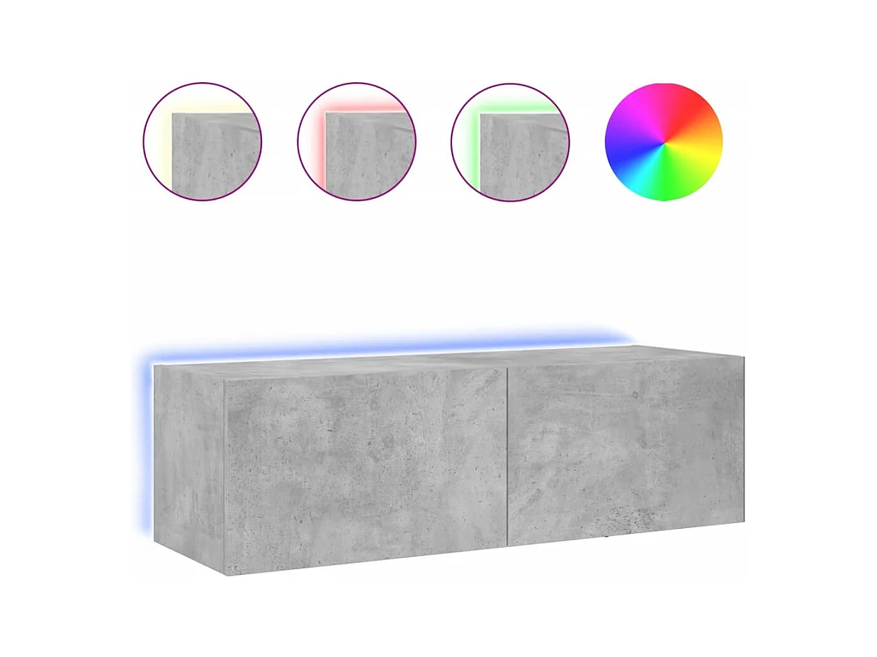 Mobile porta TV a parete con luci LED, grigio cemento, 100x35x31 cm