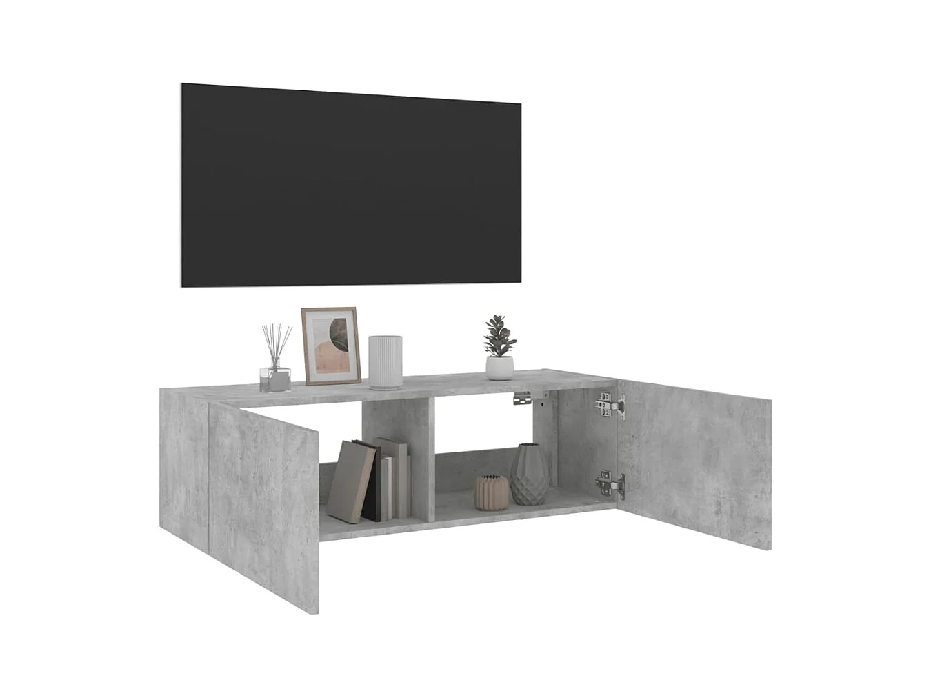 Mobile porta TV a parete con luci LED, grigio cemento, 100x35x31 cm