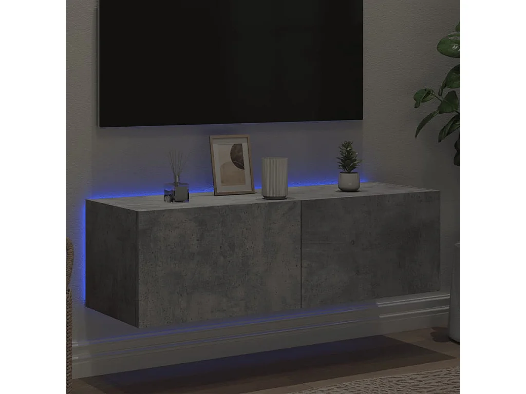 Mobile porta TV a parete con luci LED, grigio cemento, 100x35x31 cm