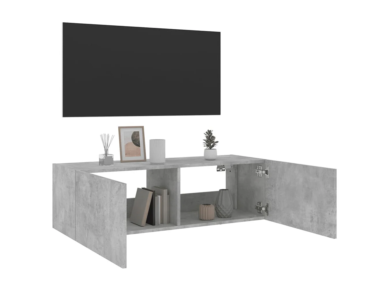 Mobile porta TV a parete con luci LED, grigio cemento, 100x35x31 cm