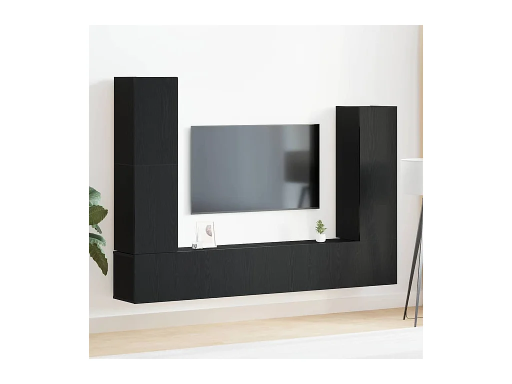 Ensemble de meubles TV mural en 4 pièces, noir et chêne