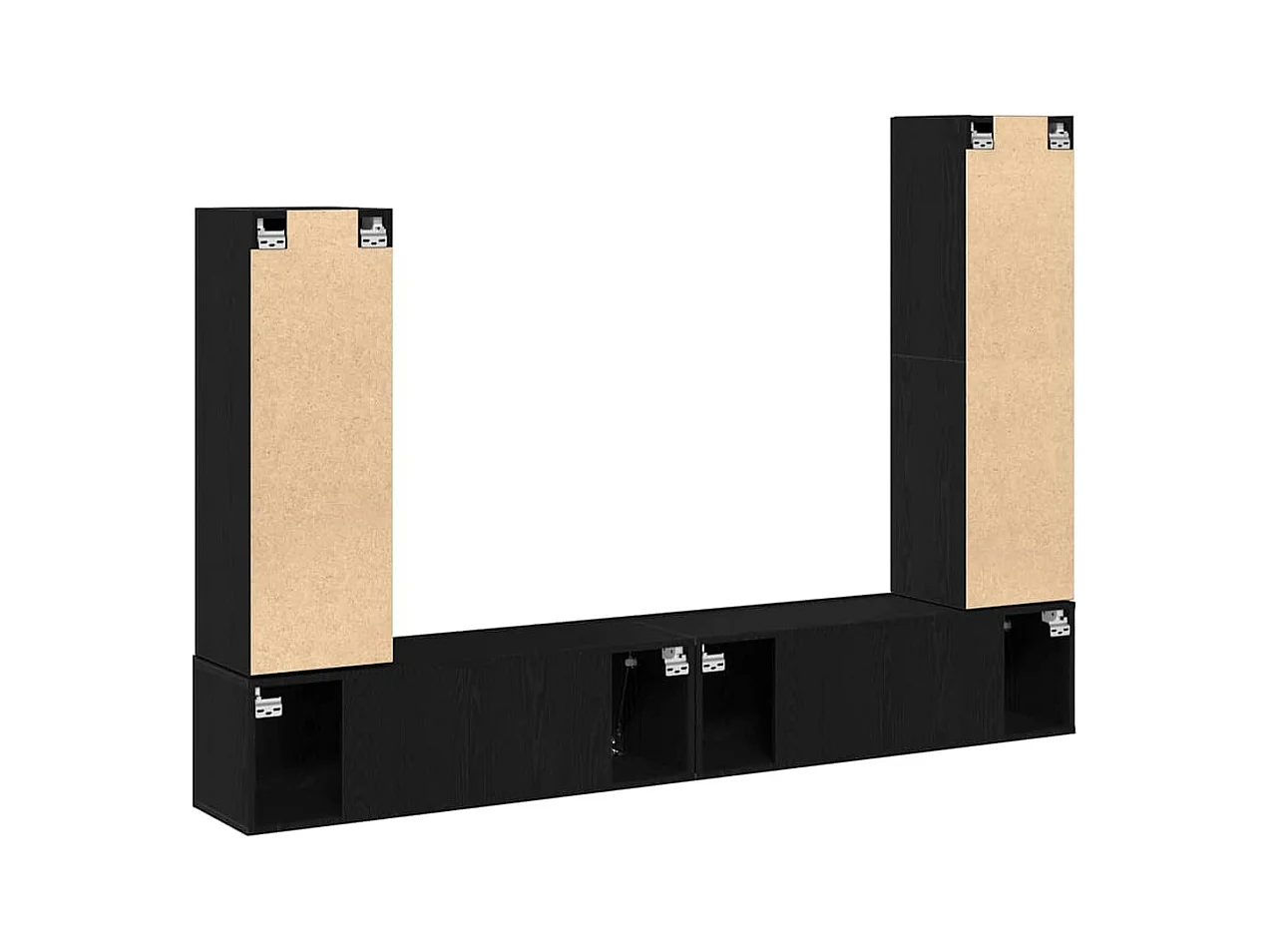 Ensemble de meubles TV mural en 4 pièces, noir et chêne