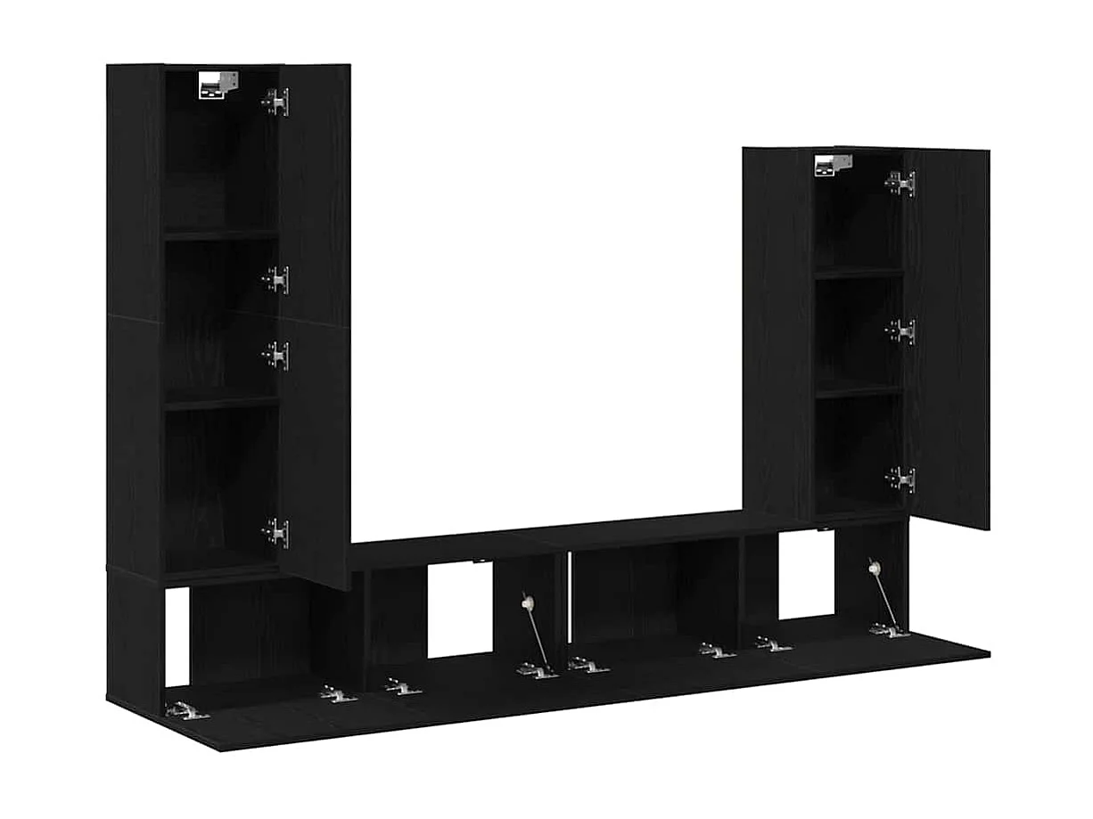 4-teiliges TV-Wandschrank-Set, Schwarz und Eiche