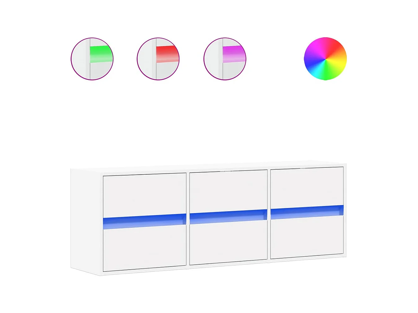 Wandmontierter TV-Schrank mit LED-Beleuchtung, weiß, 130x31x45 cm