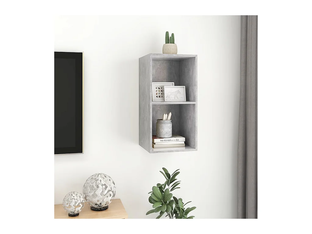Meuble TV mural Gris béton 37x37x72 cm Bois d’ingénierie