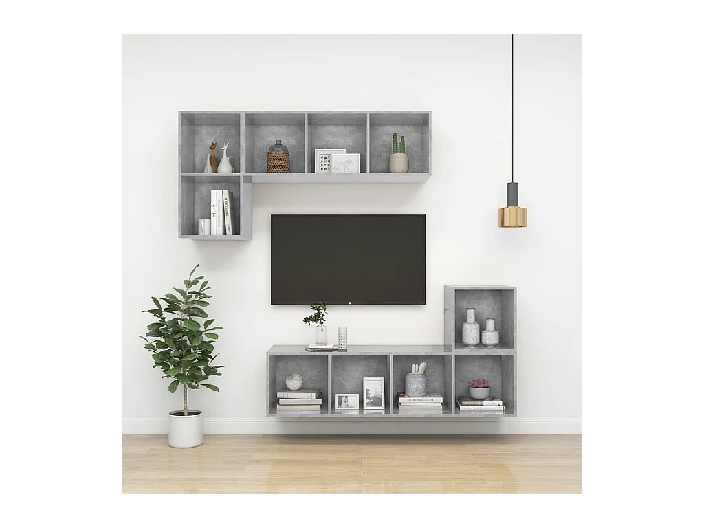 Meuble TV mural Gris béton 37x37x72 cm Bois d’ingénierie