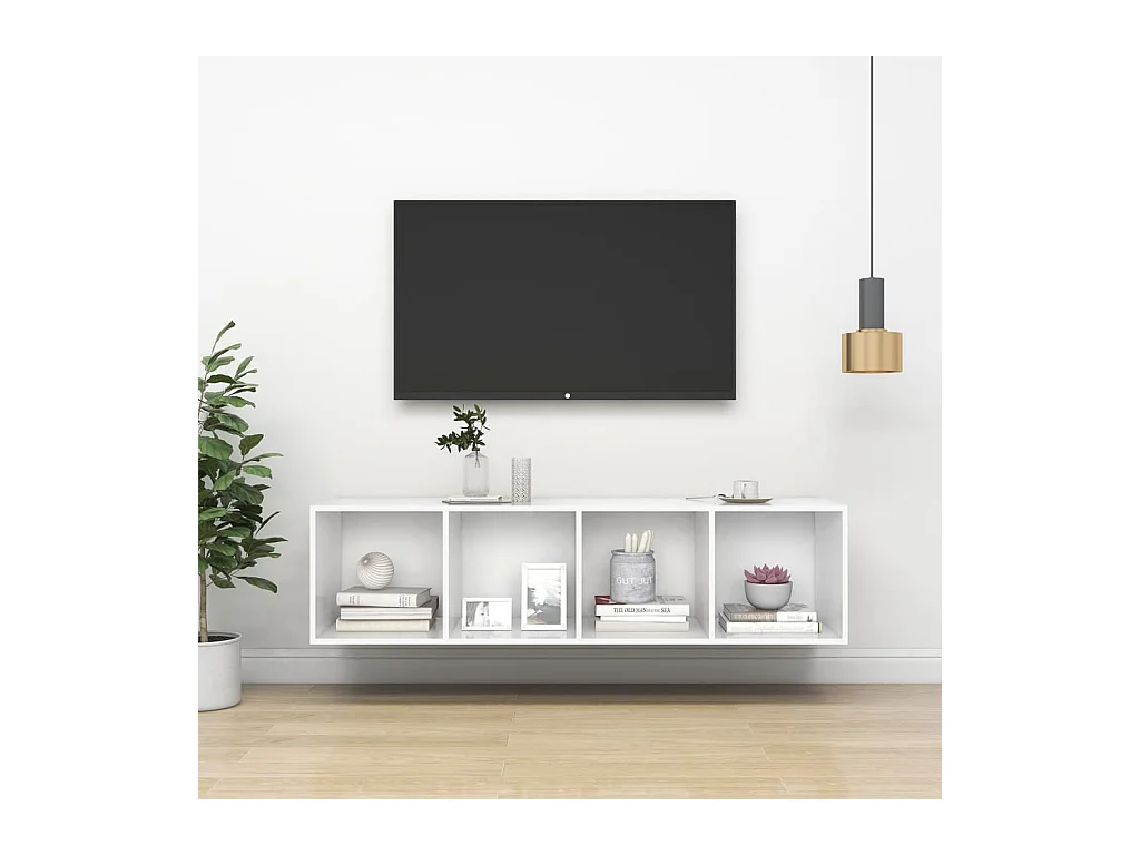 Weißer TV-Wandschrank 37x37x142,5 cm Holzwerkstoff