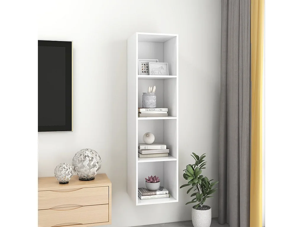 Weißer TV-Wandschrank 37x37x142,5 cm Holzwerkstoff