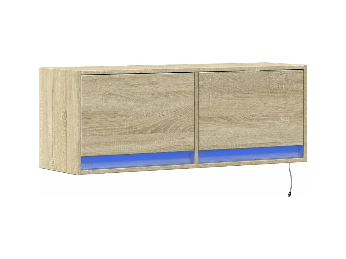 Wandmontierter TV-Schrank mit LED-Leuchten Sonoma-Eiche 100x31x35 cm