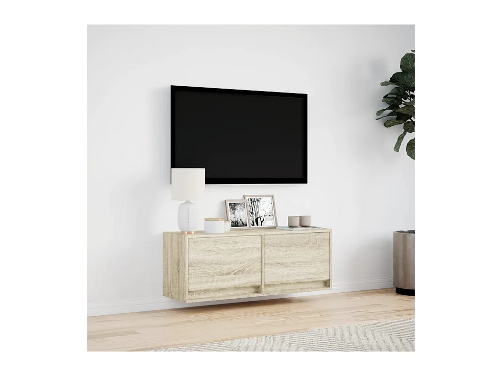Wandmontierter TV-Schrank mit LED-Leuchten Sonoma-Eiche 100x31x35 cm