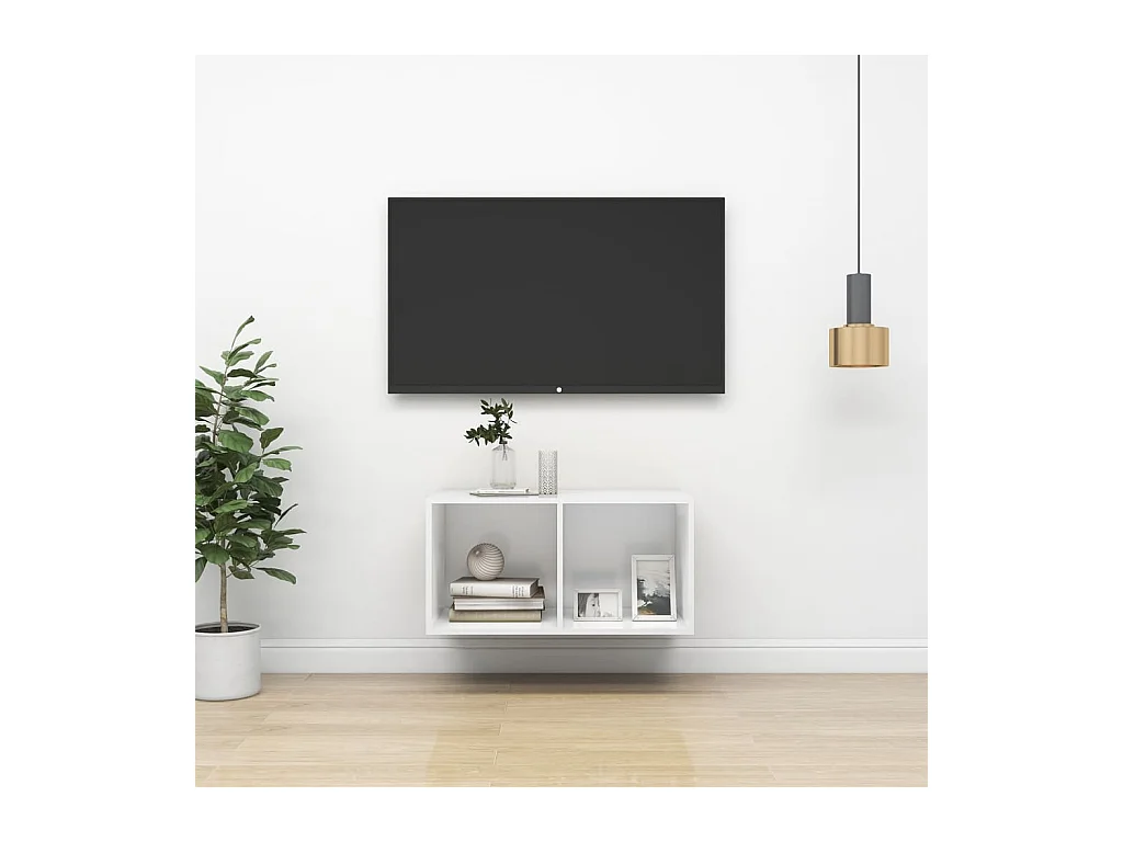 Meuble TV mural Blanc 37x37x72 cm Bois d’ingénierie