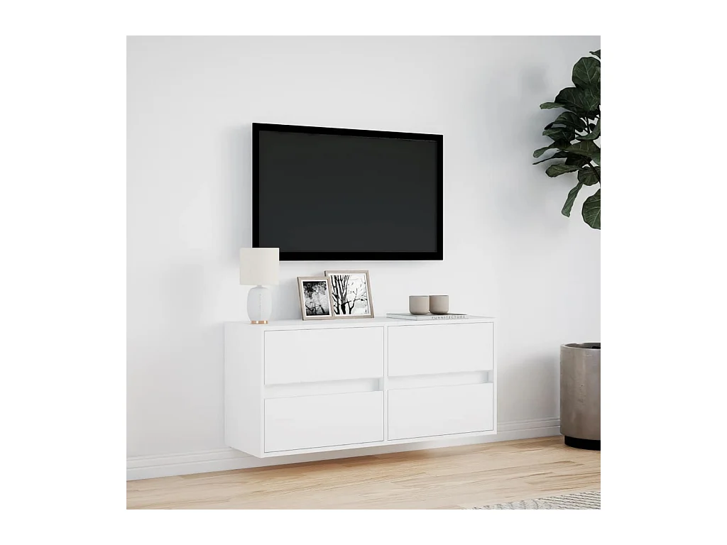 Mobile porta TV a parete con luci LED, bianco, 100x31x45 cm