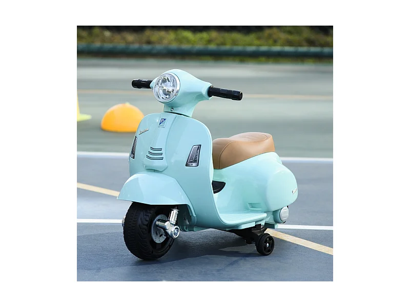 Scooter électrique pour enfants, design authentique, métal, bleu-vert, avec phares et klaxon (66.5x38x52cm)