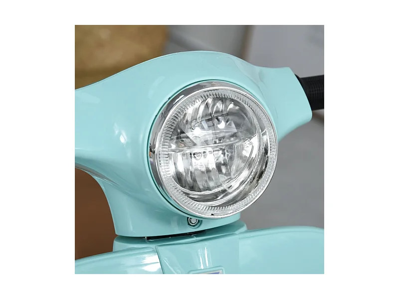 Scooter électrique pour enfants, design authentique, métal, bleu-vert, avec phares et klaxon (66.5x38x52cm)