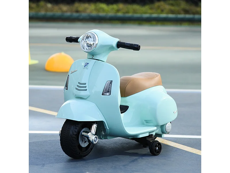 Scooter électrique pour enfants, design authentique, métal, bleu-vert, avec phares et klaxon (66.5x38x52cm)