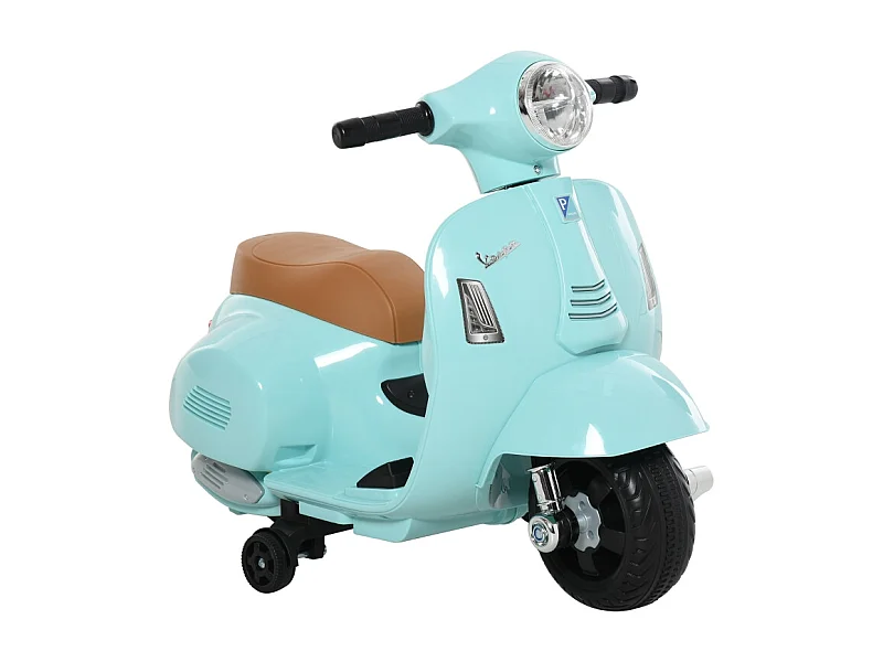 Scooter électrique pour enfants, design authentique, métal, bleu-vert, avec phares et klaxon (66.5x38x52cm)