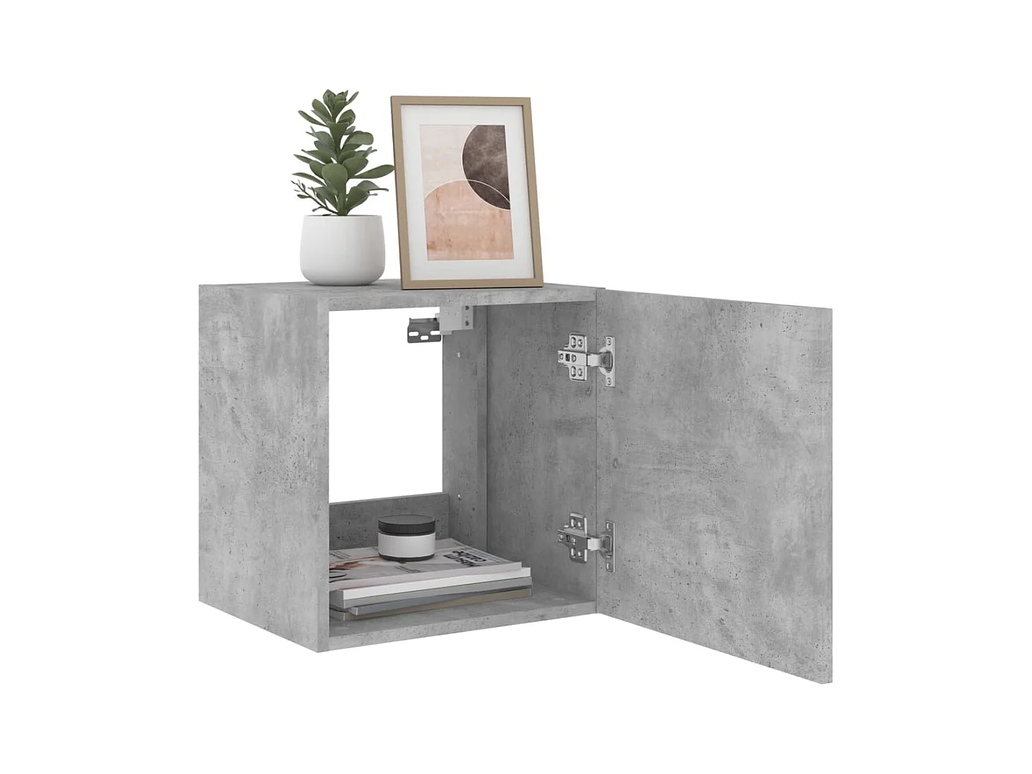 Mobile porta TV a parete con luci LED, grigio cemento, 40,5x35x40 cm