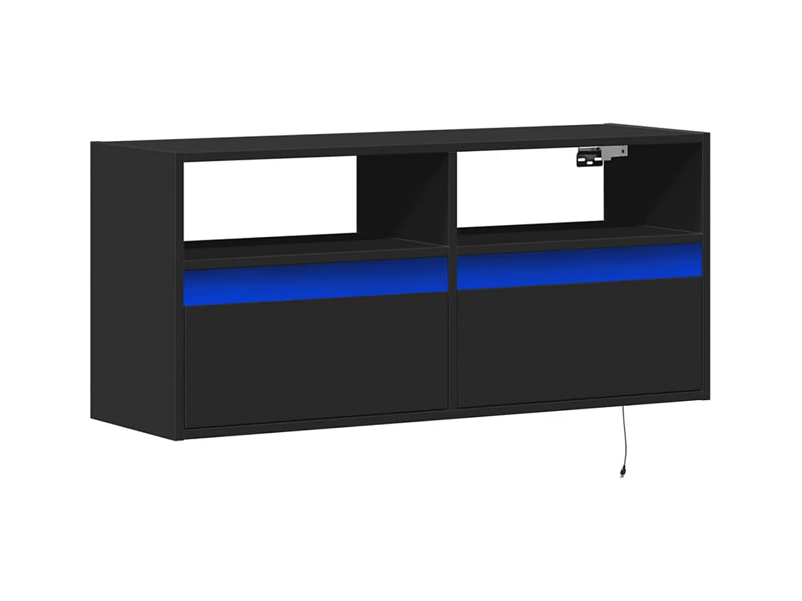 Wandmontierter TV-Schrank mit LED-Beleuchtung schwarz 100x31x45 cm
