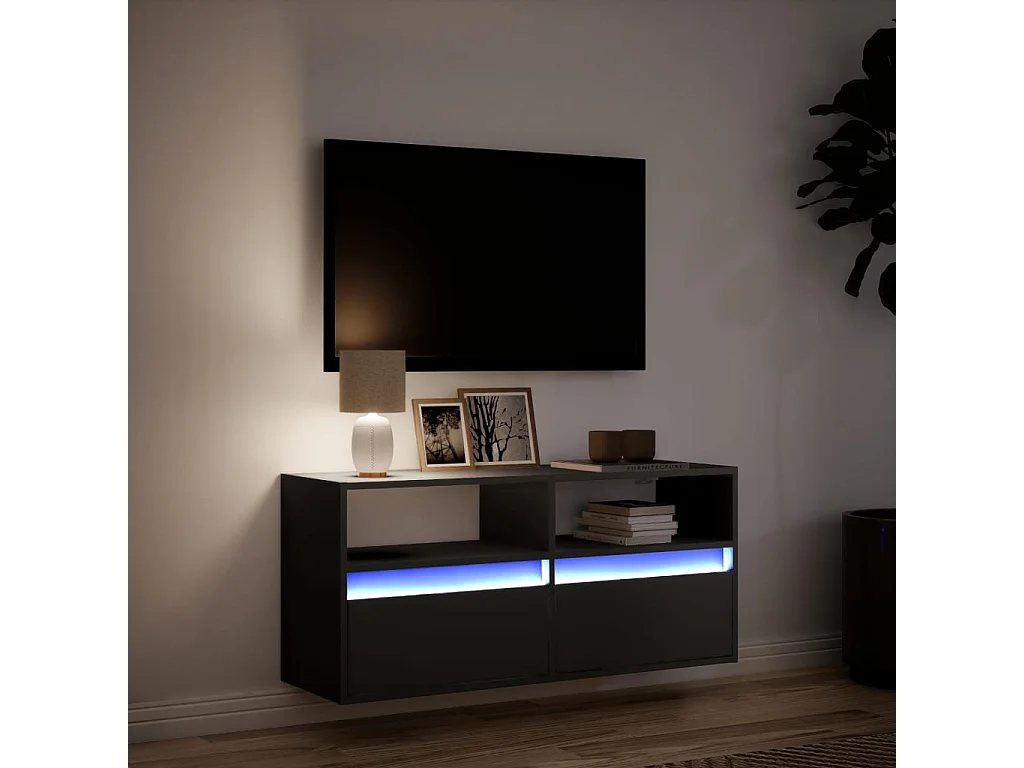 Mobile porta TV a parete con luci LED nero 100x31x45 cm
