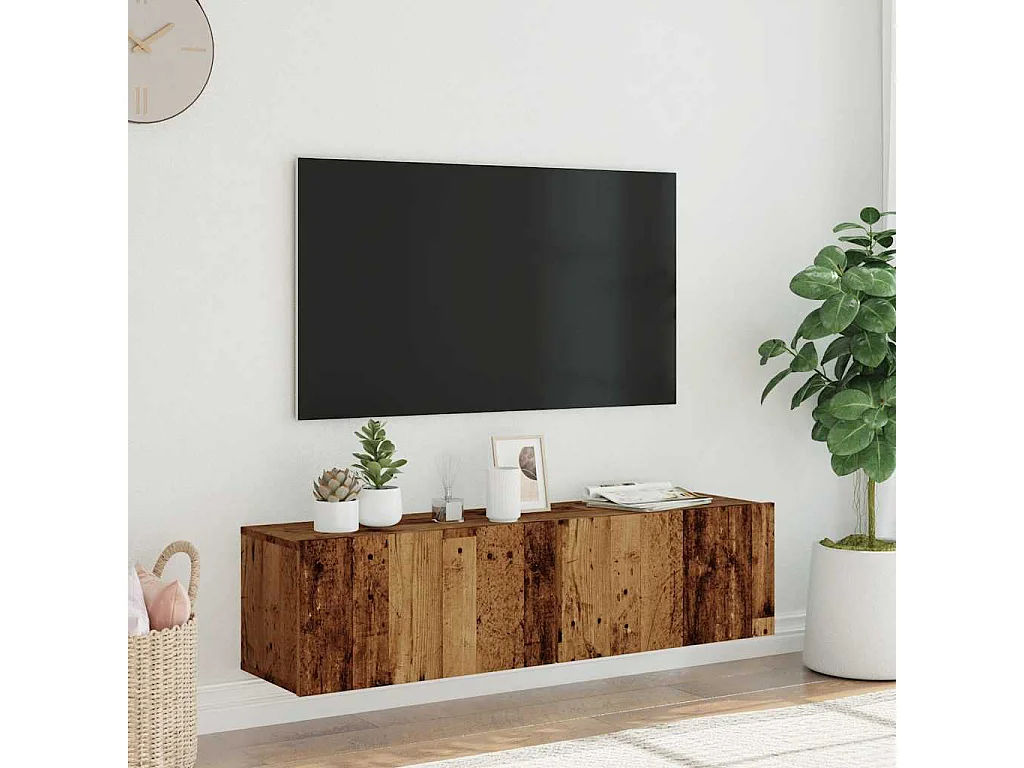 Meuble TV mural vieux bois 120x30x30 cm bois d'ingénierie