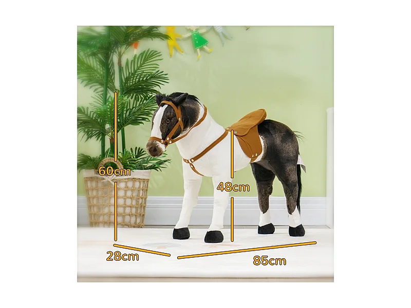 Cheval à bascule avec fonction sonore, design réaliste, métal et polyester, marron et crème (85x28x60 cm)