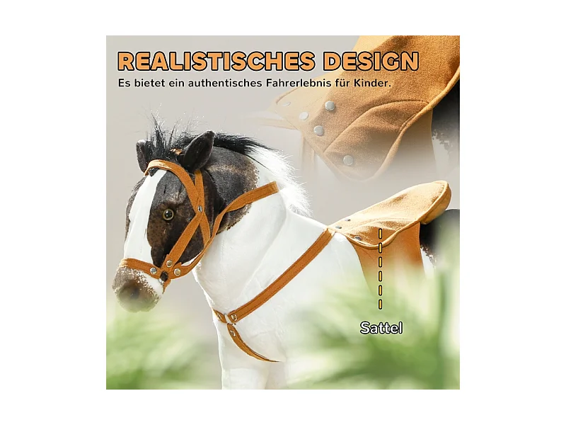 Cheval à bascule avec fonction sonore, design réaliste, métal et polyester, marron et crème (85x28x60 cm)