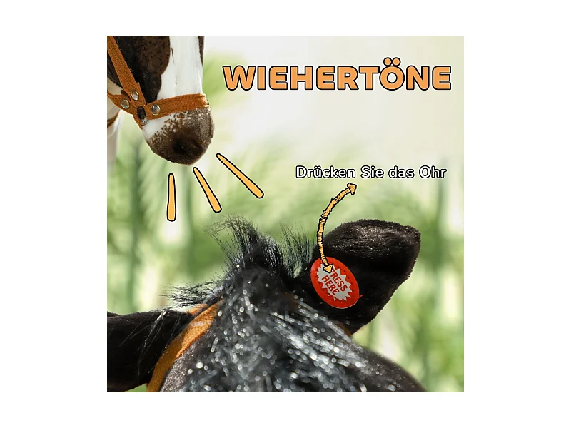 Cheval à bascule avec fonction sonore, design réaliste, métal et polyester, marron et crème (85x28x60 cm)