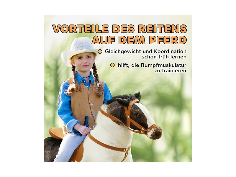 Cheval à bascule avec fonction sonore, design réaliste, métal et polyester, marron et crème (85x28x60 cm)