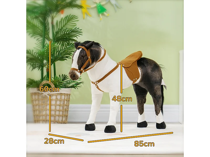 Cheval à bascule avec fonction sonore, design réaliste, métal et polyester, marron et crème (85x28x60 cm)