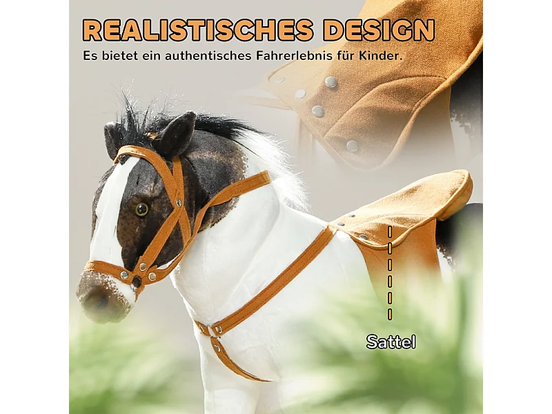 Cheval à bascule avec fonction sonore, design réaliste, métal et polyester, marron et crème (85x28x60 cm)