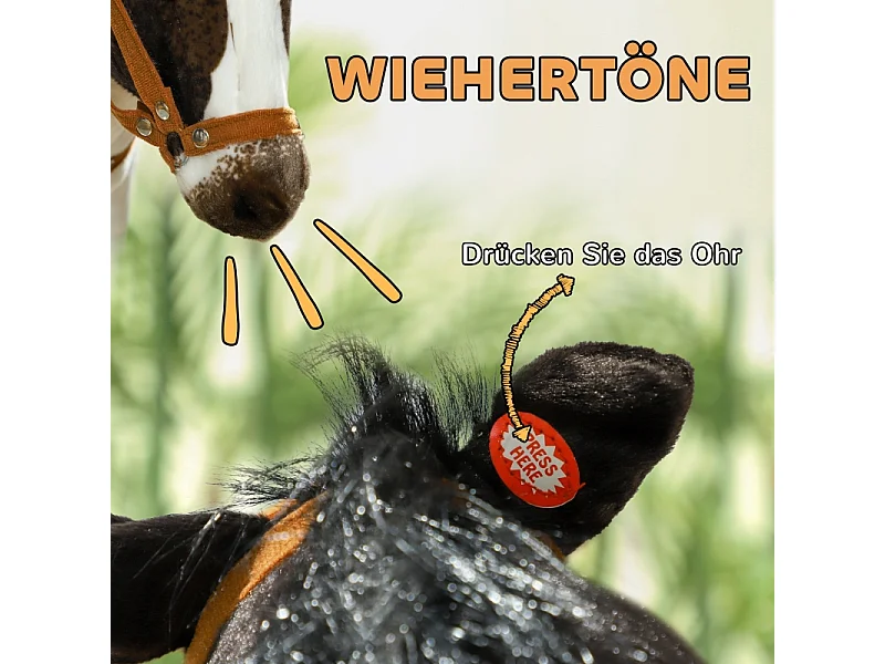 Cheval à bascule avec fonction sonore, design réaliste, métal et polyester, marron et crème (85x28x60 cm)