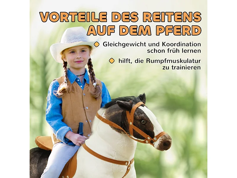 Cheval à bascule avec fonction sonore, design réaliste, métal et polyester, marron et crème (85x28x60 cm)