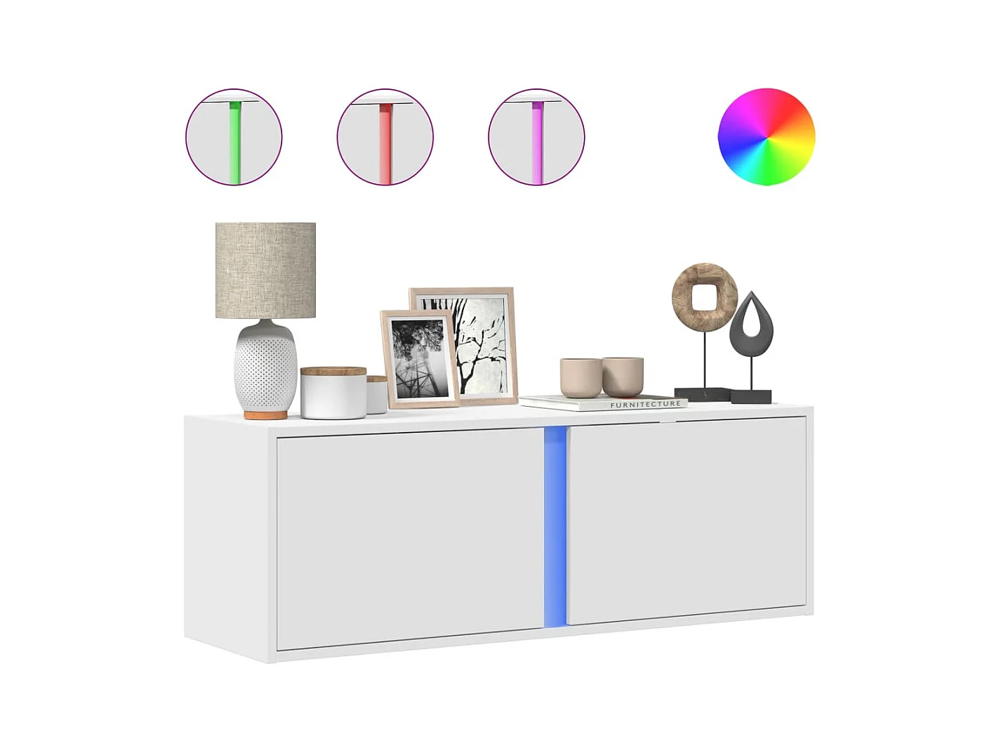 Wandmeubel met ledverlichting, wit, 100x31x35 cm