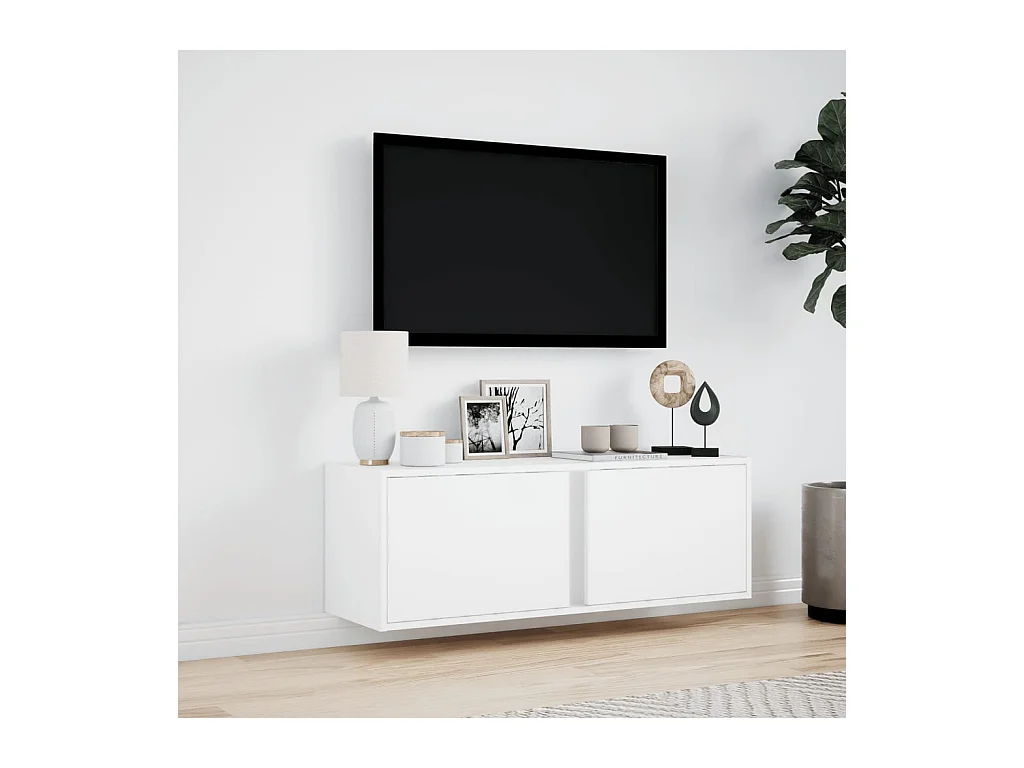 Wandmeubel met ledverlichting, wit, 100x31x35 cm