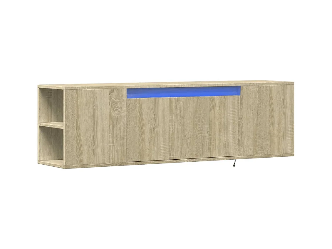 Mobile porta TV a parete con luci LED Rovere Sonoma 135x31x39,5 cm