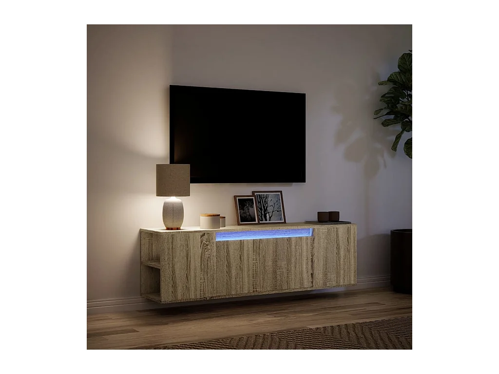 Mobile porta TV a parete con luci LED Rovere Sonoma 135x31x39,5 cm
